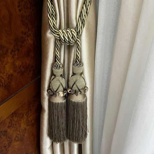 2 Pack Luxury Double Tassel Curtain Tieback, 28 in Total Length – Handcrafted Decorative Rope Holdback for Drapes & Home Interior Styling E2530