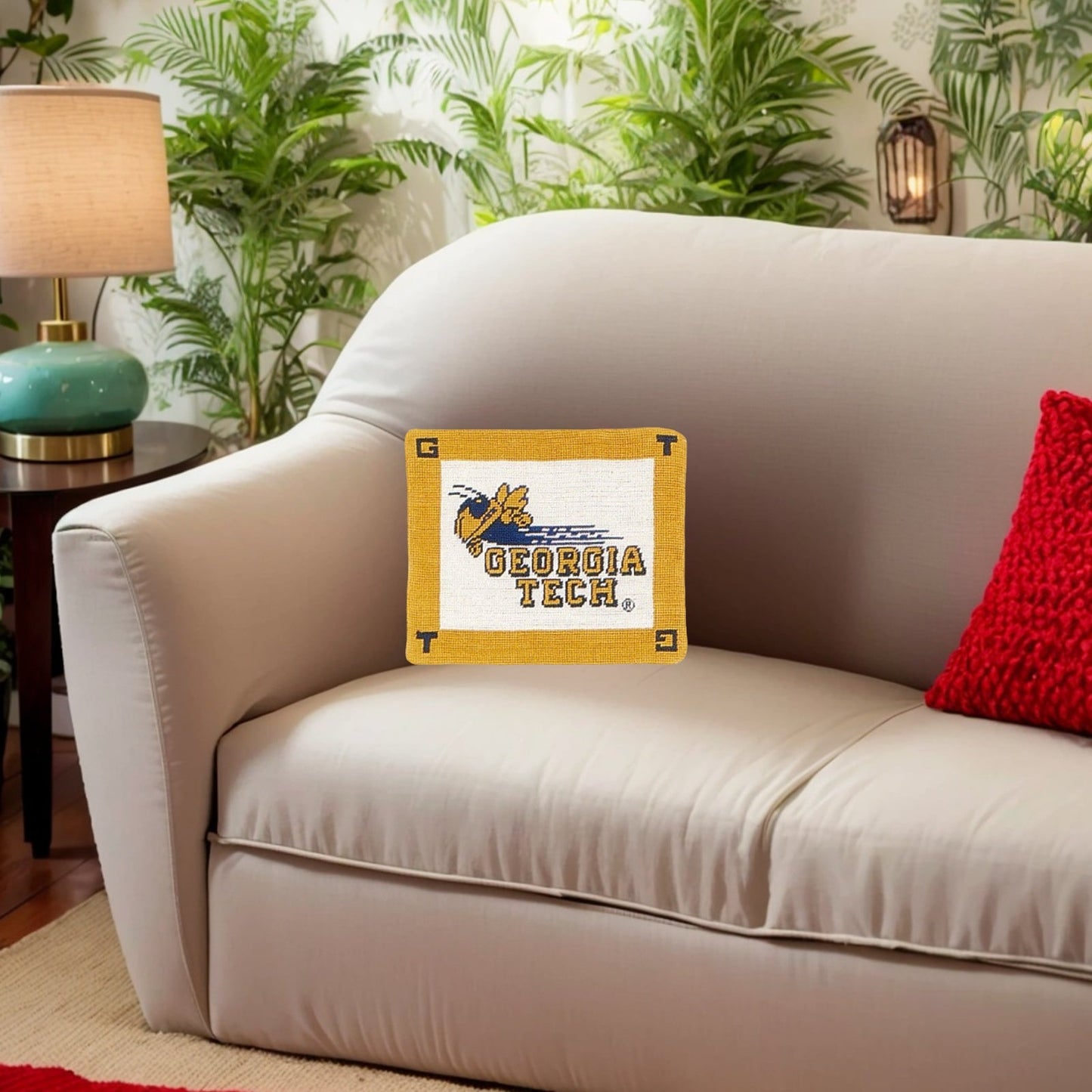 Handmade Wool Needlepoint Pillow Cover - Decorative Throw Cushion Cover - Vintage Floral Embroidery DesignGeorgia Teck