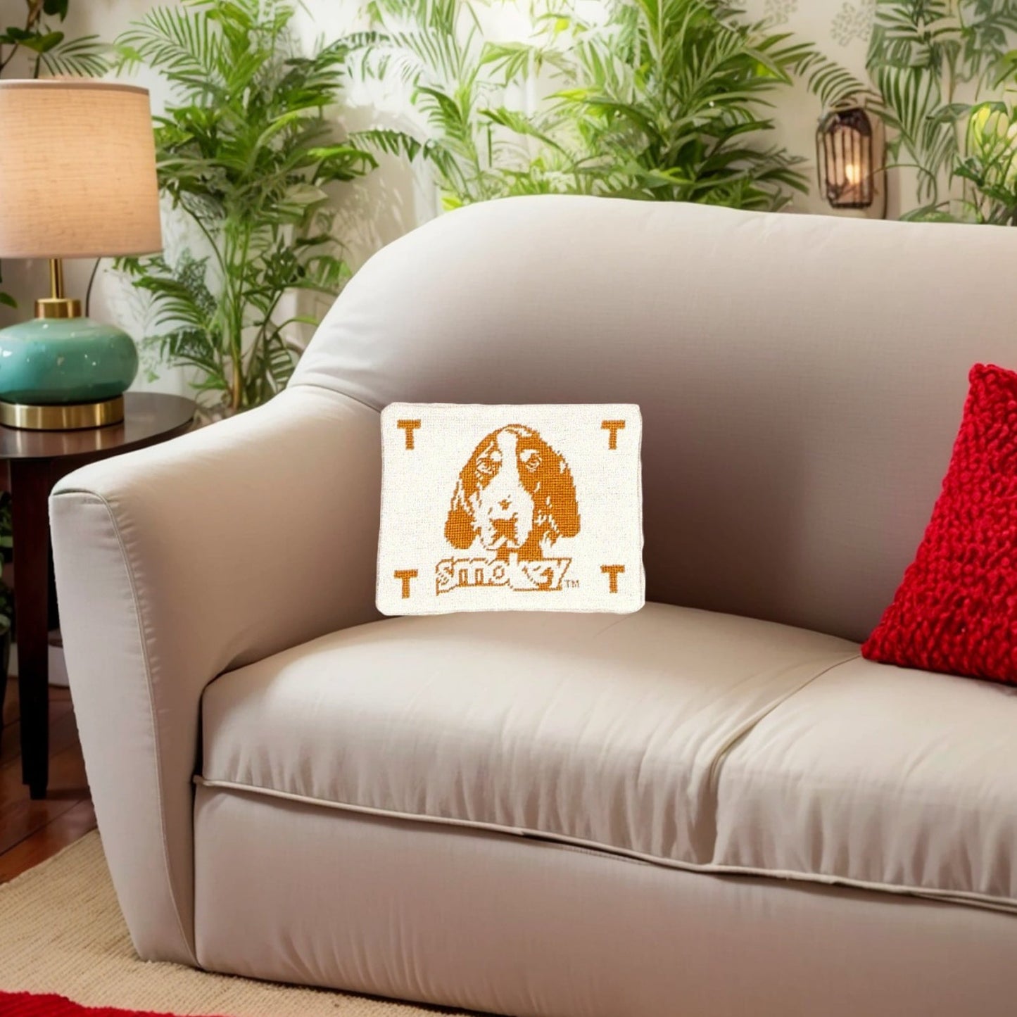 Handmade Wool Needlepoint Pillow Cover - Decorative Throw Cushion Cover - Vintage Floral Embroidery Design Smokey