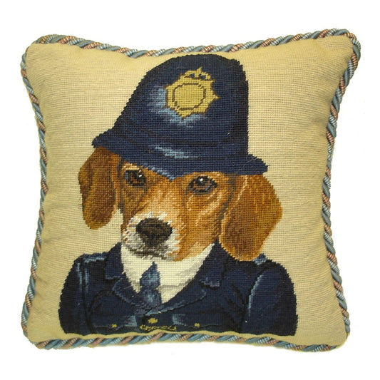 Handmade Wool Needlepoint Pillow Cover - Decorative Throw Cushion Cover - Vintage Floral Embroidery Design Bobby Beagle with 2 color cording