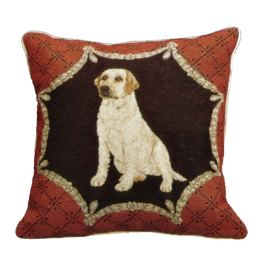 Handmade Wool Needlepoint Pillow Cover - Decorative Throw Cushion Cover - Vintage Floral Embroidery Design yellow Labradorin red trimming frame