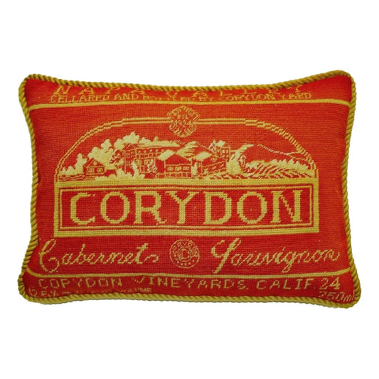 Handmade Wool Needlepoint Pillow Cover - Decorative Throw Cushion Cover - Vintage Floral Embroidery Design with Corydon label gold cording