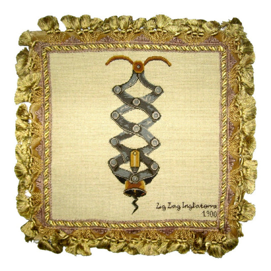 Handmade Wool Needlepoint Pillow Cover - Decorative Throw Cushion Cover - Vintage Floral Embroidery Design Zig Zag, Inglaterra with 2 color tassel