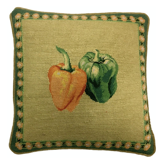 Handmade Wool Needlepoint Pillow Cover - Decorative Throw Cushion Cover - Vintage Floral Embroidery Design background 3 color tassel 1