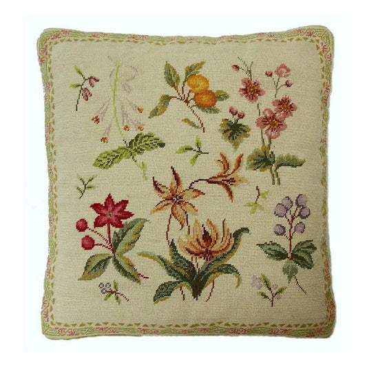 Handmade Wool Needlepoint Pillow Cover - Decorative Throw Cushion Cover - Vintage Floral Embroidery Design Herbers orange fruite