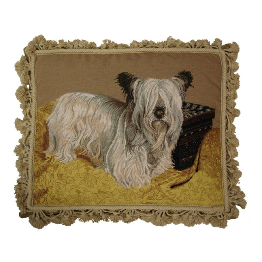 Handmade Wool Needlepoint Pillow Cover - Decorative Throw Cushion Cover - Vintage Floral Embroidery Design Skye Terie in the yellow rug with nature tassel