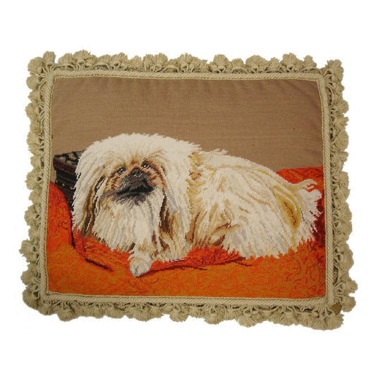 Handmade Wool Needlepoint Pillow Cover - Decorative Throw Cushion Cover - Vintage Floral Embroidery Design Pekiness in the carol rug with nature tassel