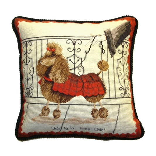 Handmade Wool Needlepoint Pillow Cover - Decorative Throw Cushion Cover - Vintage Floral Embroidery Design with cording c