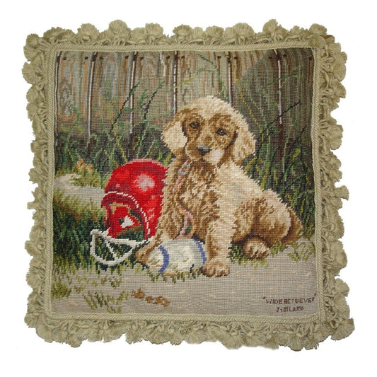 Handmade Wool Needlepoint Pillow Cover - Decorative Throw Cushion Cover - Vintage Floral Embroidery Design Jim Lambs designWide Retriever, &