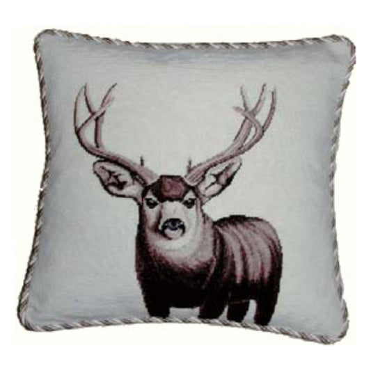 Handmade Wool Needlepoint Pillow Cover - Decorative Throw Cushion Cover - Vintage Floral Embroidery Design Moose with 3 color cording
