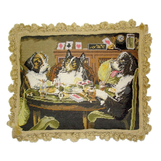 Handmade Wool Needlepoint Pillow Cover - Decorative Throw Cushion Cover - Vintage Floral Embroidery Design Coolidge DogA Bold Bluff