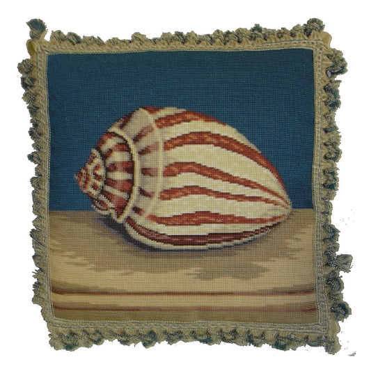 Handmade Wool Needlepoint Pillow Cover - Decorative Throw Cushion Cover - Vintage Floral Embroidery Design sea tigershell with 2 color tassel