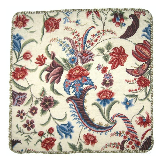 Handmade Wool Needlepoint Pillow Cover - Decorative Throw Cushion Cover - Vintage Floral Embroidery Design tropical floral with cording