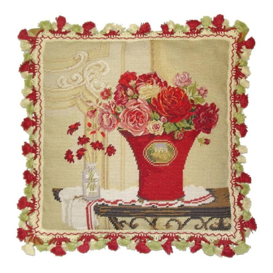 Handmade Wool Needlepoint Pillow Cover - Decorative Throw Cushion Cover - Vintage Floral Embroidery Design Kathryn White Design b