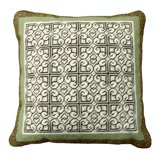 Handmade Wool Needlepoint Pillow Cover - Decorative Throw Cushion Cover - Vintage Floral Embroidery Design tapestry heartscroll multi design green/brown