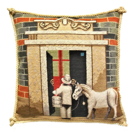 Handmade Wool Needlepoint Pillow Cover - Decorative Throw Cushion Cover - Vintage Floral Embroidery Design Shanghai ShikuMen with cording III