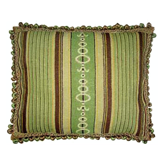 Handmade Wool Needlepoint Pillow Cover - Decorative Throw Cushion Cover - Vintage Floral Embroidery Design green/brown patten with 3 color tassels