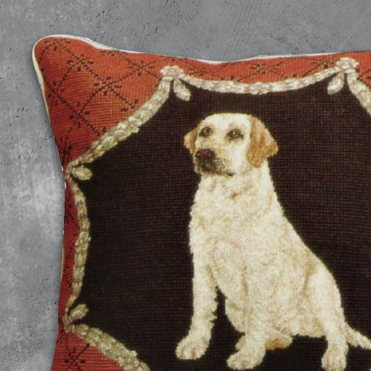 Handmade Wool Needlepoint Pillow Cover - Decorative Throw Cushion Cover - Vintage Floral Embroidery Design yellow Labradorin red trimming frame