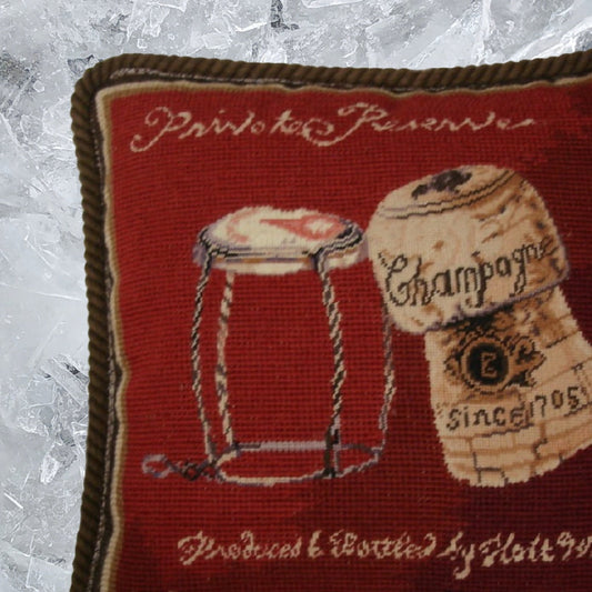 Handmade Wool Needlepoint Pillow Cover - Decorative Throw Cushion Cover - Vintage Floral Embroidery Design cork & wire red back Angela Staehling designPrivate Reserve with cording