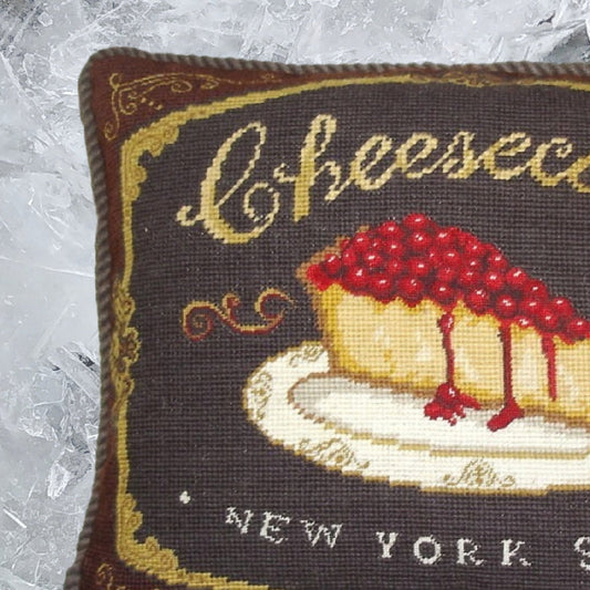 Handmade Wool Needlepoint Pillow Cover - Decorative Throw Cushion Cover - Vintage Floral Embroidery Design cheesecake with brown cording