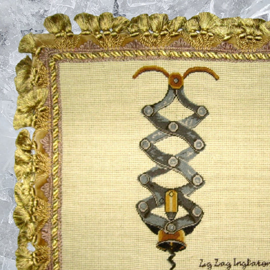 Handmade Wool Needlepoint Pillow Cover - Decorative Throw Cushion Cover - Vintage Floral Embroidery Design Zig Zag, Inglaterra with 2 color tassel