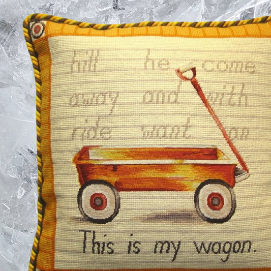 Handmade Wool Needlepoint Pillow Cover - Decorative Throw Cushion Cover - Vintage Floral Embroidery Design Wagon Lauren Hamilton Design