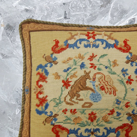 Handmade Wool Needlepoint Pillow Cover - Decorative Throw Cushion Cover - Vintage Floral Embroidery Design rest with cording