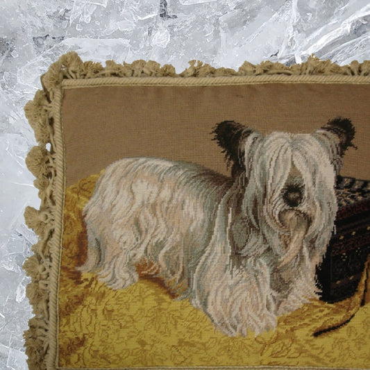 Handmade Wool Needlepoint Pillow Cover - Decorative Throw Cushion Cover - Vintage Floral Embroidery Design Skye Terie in the yellow rug with nature tassel