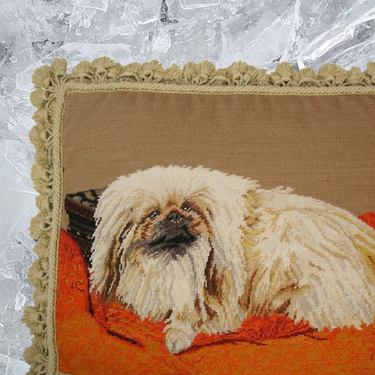 Handmade Wool Needlepoint Pillow Cover - Decorative Throw Cushion Cover - Vintage Floral Embroidery Design Pekiness in the carol rug with nature tassel