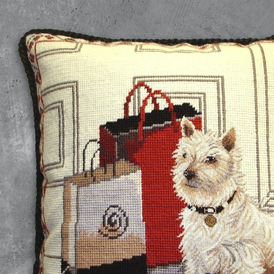 Handmade Wool Needlepoint Pillow Cover - Decorative Throw Cushion Cover - Vintage Floral Embroidery Design with cording