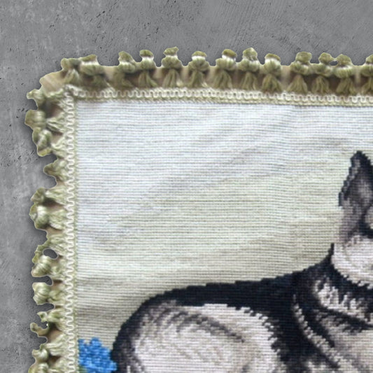 Handmade Wool Needlepoint Pillow Cover - Decorative Throw Cushion Cover - Vintage Floral Embroidery Design Geman Shepherd rest with tassel