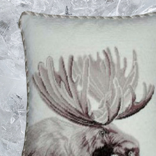 Handmade Wool Needlepoint Pillow Cover - Decorative Throw Cushion Cover - Vintage Floral Embroidery Design Moose side with 3 color cording
