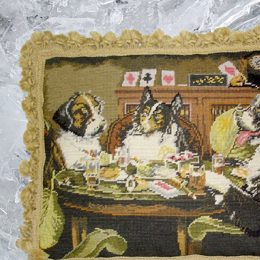 Handmade Wool Needlepoint Pillow Cover - Decorative Throw Cushion Cover - Vintage Floral Embroidery Design Coolidge DogA Bold Bluff