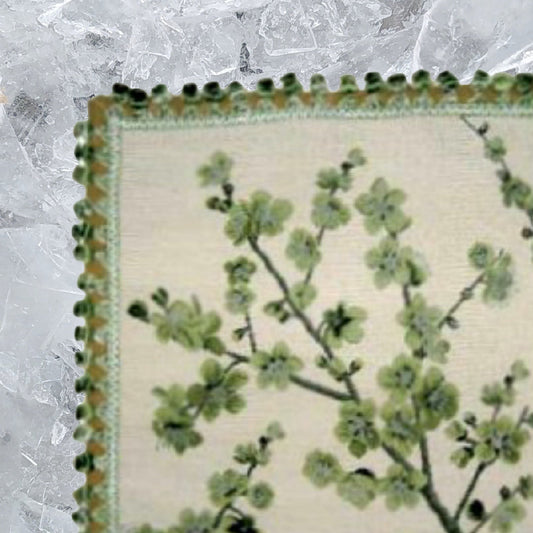 Handmade Wool Needlepoint Pillow Cover - Decorative Throw Cushion Cover - Vintage Floral Embroidery Design green blooming plums with tassels