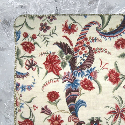 Handmade Wool Needlepoint Pillow Cover - Decorative Throw Cushion Cover - Vintage Floral Embroidery Design tropical floral with cording 1