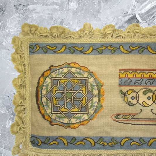 Handmade Wool Needlepoint Pillow Cover - Decorative Throw Cushion Cover - Vintage Floral Embroidery Design French antique tea cup set with tassels