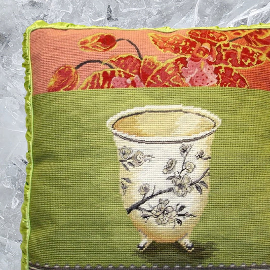 Handmade Wool Needlepoint Pillow Cover - Decorative Throw Cushion Cover - Vintage Floral Embroidery Design Kathryn White Design M