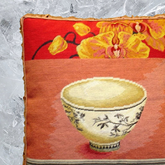 Handmade Wool Needlepoint Pillow Cover - Decorative Throw Cushion Cover - Vintage Floral Embroidery Design Kathryn White Design N