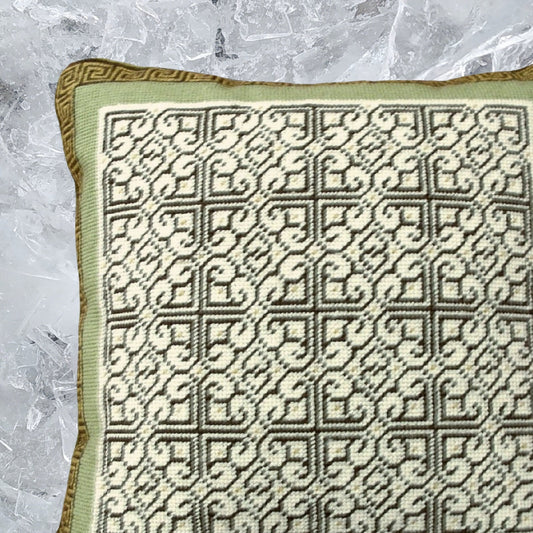 Handmade Wool Needlepoint Pillow Cover - Decorative Throw Cushion Cover - Vintage Floral Embroidery Design tapestry heartscroll multi design green/brown