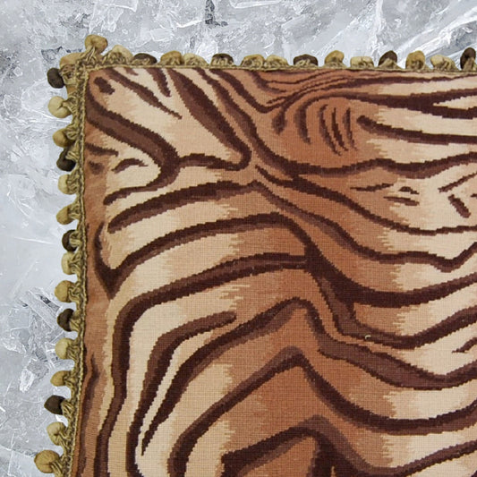 Handmade Wool Needlepoint Pillow Cover - Decorative Throw Cushion Cover - Vintage Floral Embroidery Design tigger animal print with bush tassel