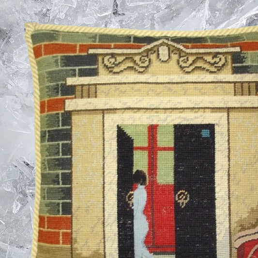 Handmade Wool Needlepoint Pillow Cover - Decorative Throw Cushion Cover - Vintage Floral Embroidery Design Shanghai ShiKuMen with cording II