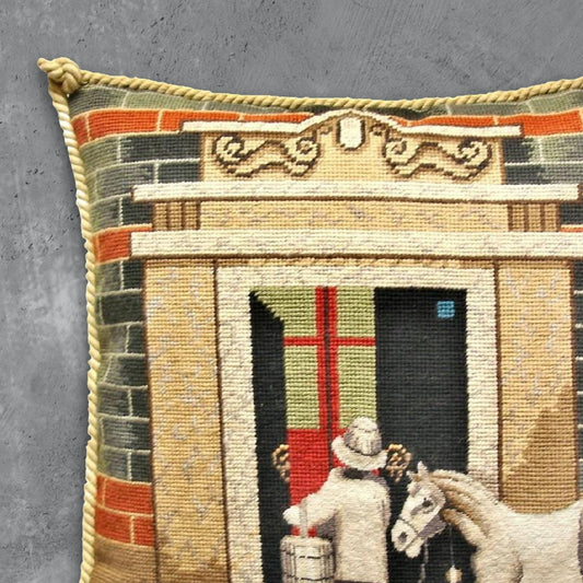 Handmade Wool Needlepoint Pillow Cover - Decorative Throw Cushion Cover - Vintage Floral Embroidery Design Shanghai ShikuMen with cording III