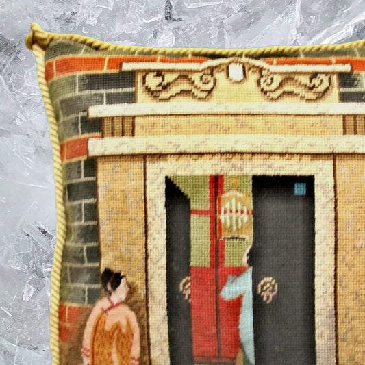 Handmade Wool Needlepoint Pillow Cover - Decorative Throw Cushion Cover - Vintage Floral Embroidery Design Shanghai ShiKuMen with cording