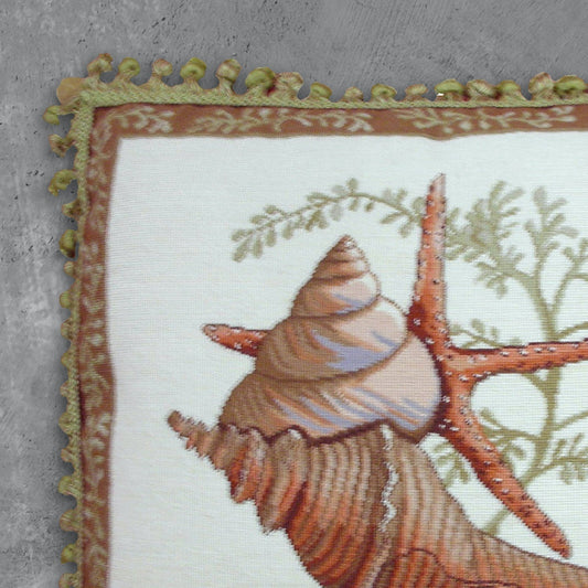 Handmade Wool Needlepoint Pillow Cover - Decorative Throw Cushion Cover - Vintage Floral Embroidery Design Wendy Russells shell -2 with tassel