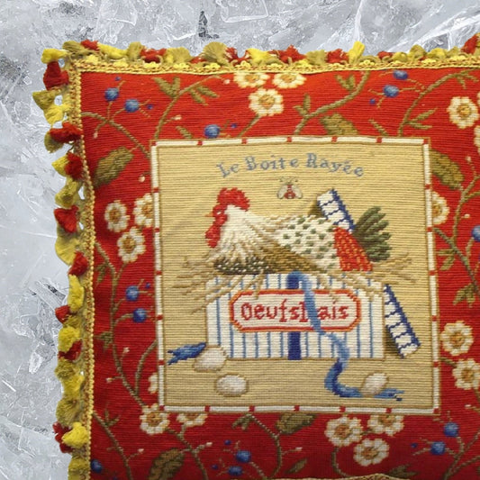 Handmade Wool Needlepoint Pillow Cover - Decorative Throw Cushion Cover - Vintage Floral Embroidery Design Sudi McCollums designLe Boite Rayee with bee and 3 color tassel