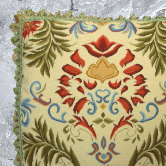 Handmade Wool Needlepoint Pillow Cover - Decorative Throw Cushion Cover - Vintage Floral Embroidery Design red tulip green leaves with tassels