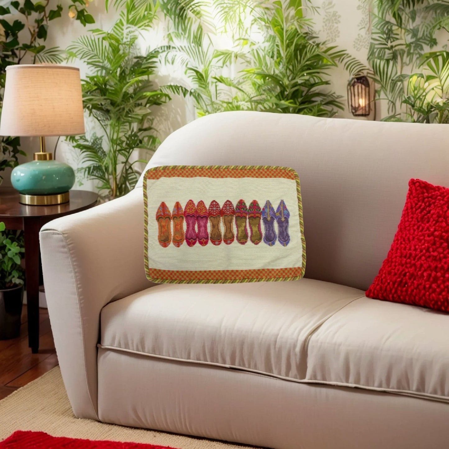 Handmade Wool Needlepoint Pillow Cover - Decorative Throw Cushion Cover - Vintage Floral Embroidery Design 5 pairs shoes with cording