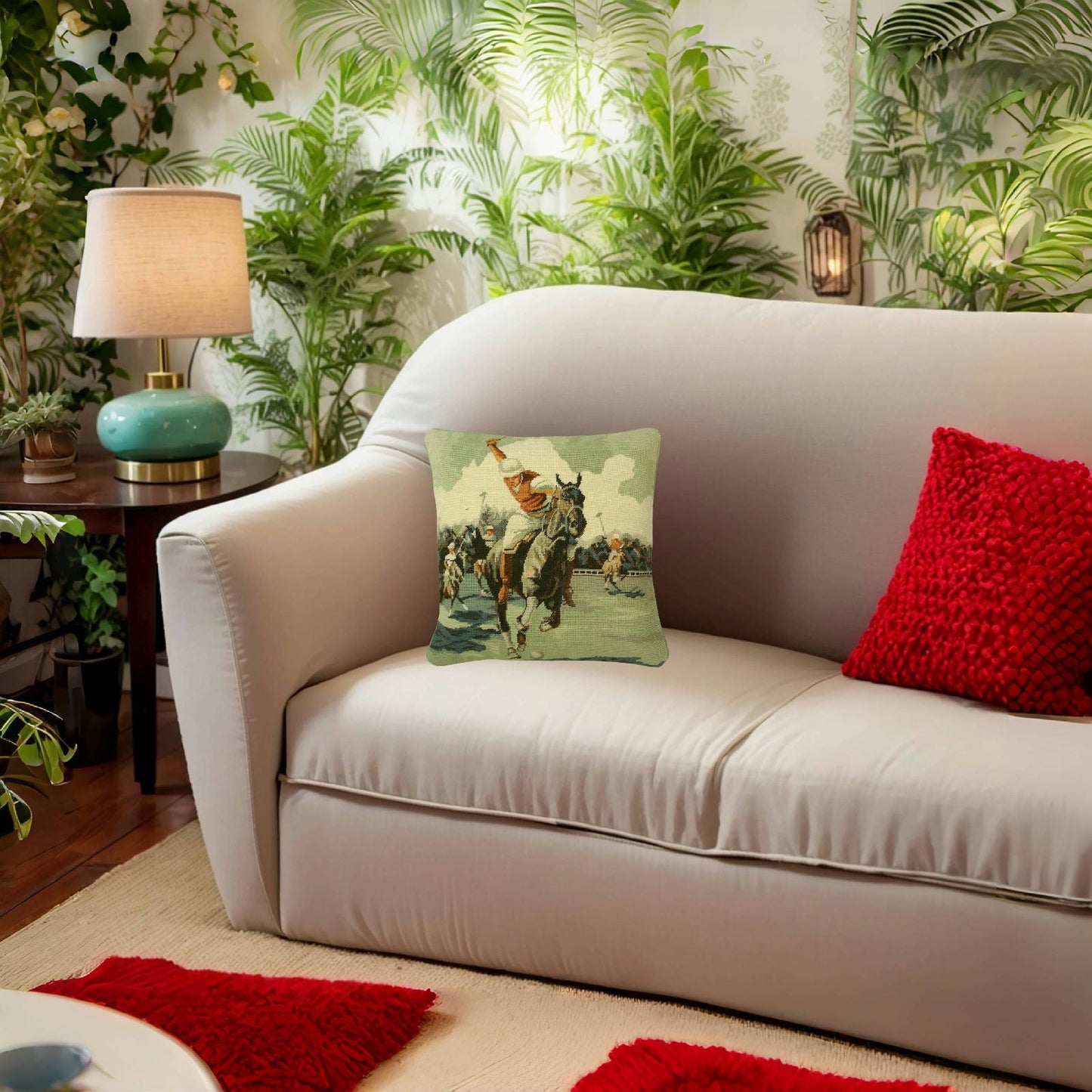 Handmade Wool Needlepoint Pillow Cover - Decorative Throw Cushion Cover - Vintage Floral Embroidery Design polo