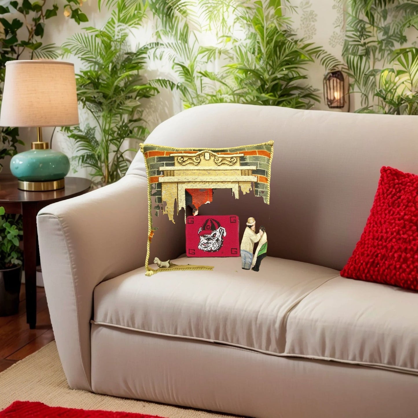 Handmade Wool Needlepoint Pillow Cover - Decorative Throw Cushion Cover - Vintage Floral Embroidery Design Shanghai ShiKuMen with cording I