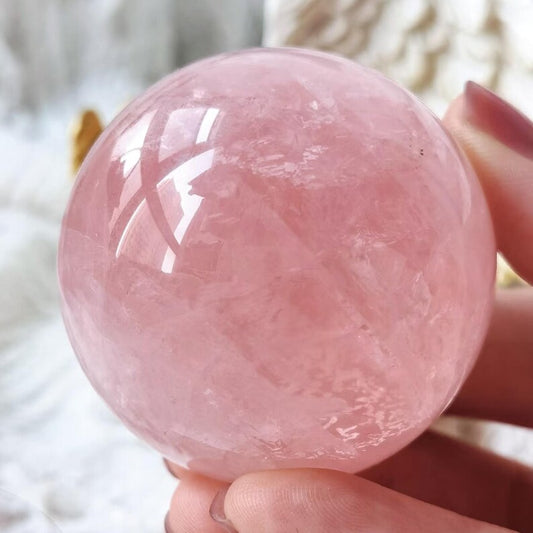 3-Inch Rose Quartz Crystal Ball – Natural Pink Quartz Sphere for Love & Healing, Feng Shui Decor, Meditation Altar Crystal